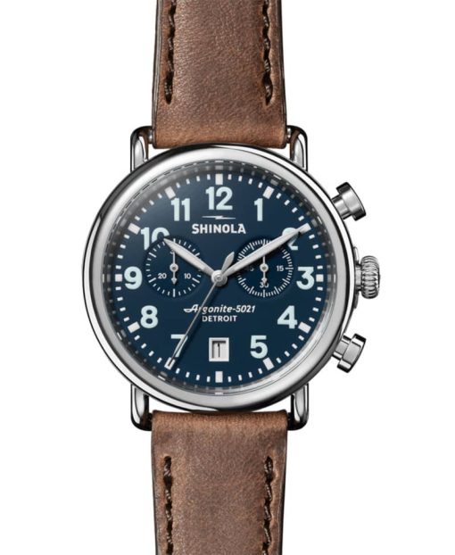 Shinola The Runwell Chrono Midnight Blue Dial Watch, British Tan Strap, 41mm