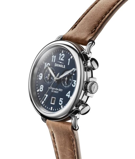 Shinola The Runwell Chrono Midnight Blue Dial Watch, British Tan Strap, 41mm - Image 2