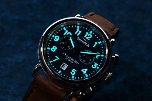 Shinola The Runwell Chrono Midnight Blue Dial Watch, British Tan Strap, 41mm - Image 7