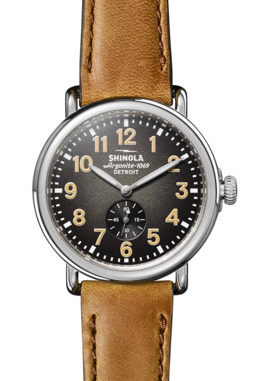 Shinola The Runwell Honey Leather Strap Watch Black Degrade Dial, 41mm