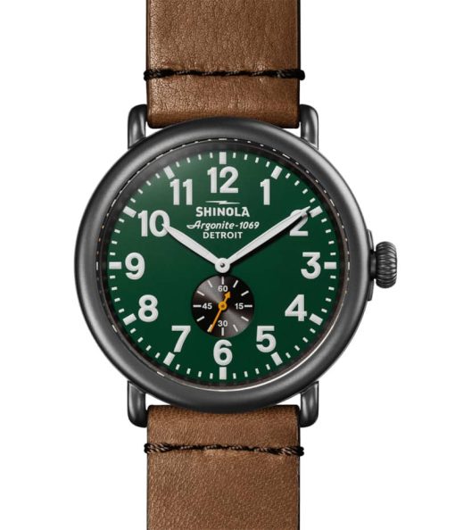 Shinola The Runwell Tan Leather Strap Watch, Dark Green Dial, 47mm