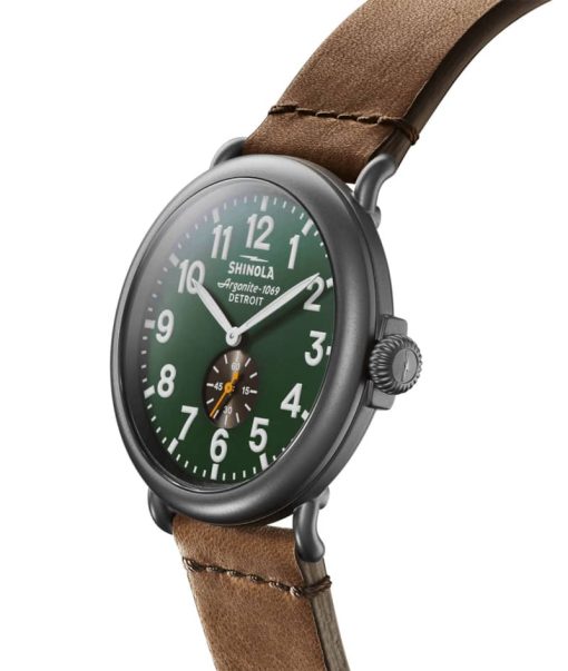 Shinola The Runwell Tan Leather Strap Watch, Dark Green Dial, 47mm - Image 2