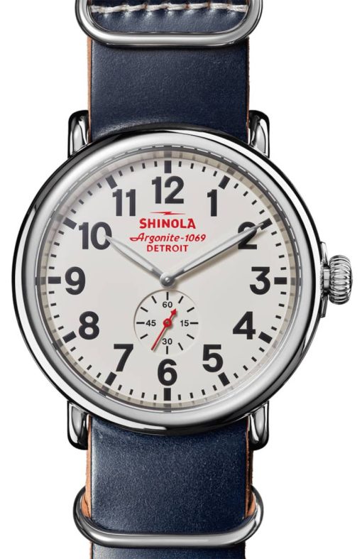 Shinola The Runwell White Dial Navy Leather Watch, 47mm