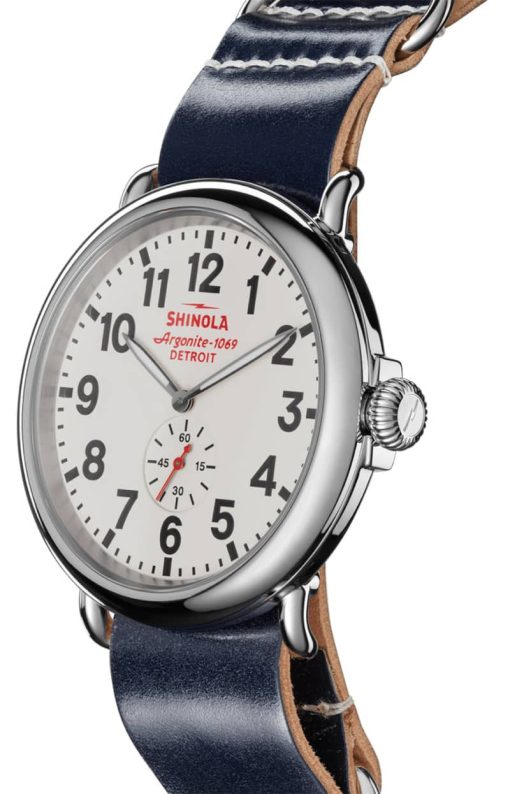 Shinola The Runwell White Dial Navy Leather Watch, 47mm - Image 2