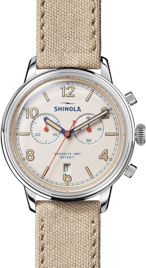 Shinola The Traveler Chrono Alabaster Textured Dial Canvas Watch, 42mm
