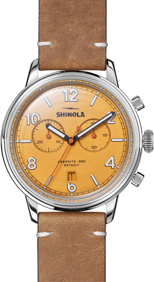Shinola The Traveler Chrono Golden Dial Leather Watch, 42mm