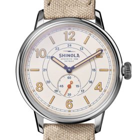 Shinola The Traveler Subsecond Alabaster Textured Dial Dune Canvas Strap Watch, 42mm