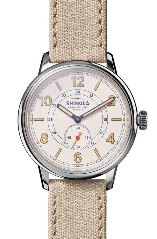 Shinola The Traveler Subsecond Alabaster Textured Dial Dune Canvas Strap Watch, 42mm