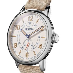 Shinola The Traveler Subsecond Alabaster Textured Dial Dune Canvas Strap Watch, 42mm - Image 2