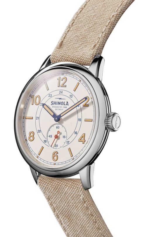Shinola The Traveler Subsecond Alabaster Textured Dial Dune Canvas Strap Watch, 42mm - Image 2