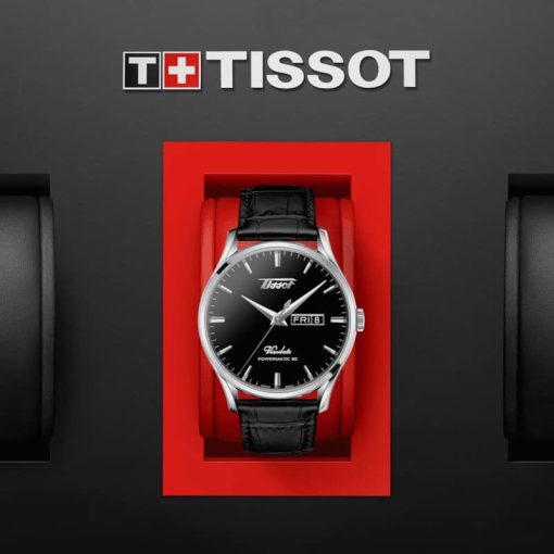 Tissot Heritage Visodate Powermatic 80 Black Dial Leather Strap Watch, 42mm - Image 6