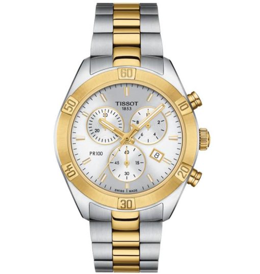 Tissot PR 100 Sport Chic Chronograph Silver Dial Two-Tone Bracelet Watch, 38mm