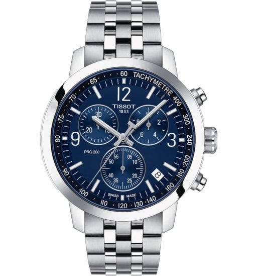 Tissot PRC 200 Chronograph Blue Dial Grey Stainless Steel Bracelet Watch, 42mm