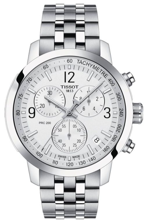 Tissot PRC 200 Chronograph Silver Dial Stainless Steel Bracelet Watch, 43mm