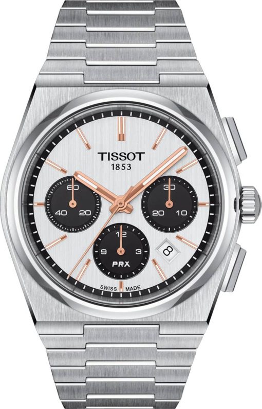 Tissot PRX Automatic Chronograph White Dial Silver-Tone SS Bracelet Watch, 42mm
