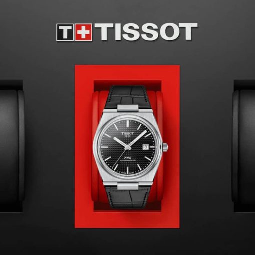 Tissot PRX Powermatic 80 Black Dial Alligator-Style Leather Watch, 39.5mm - Image 5