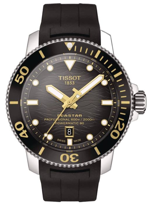 Tissot Seastar 2000 Professional Powermatic Black Dial & Rubber Strap Watch, 46mm