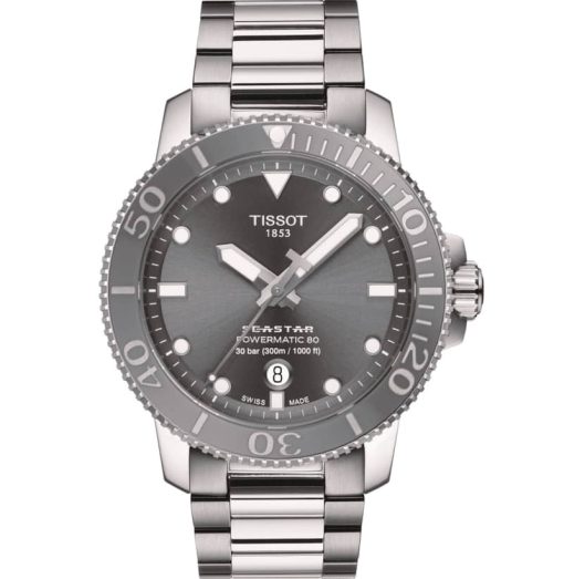 Tissot Seastar 1000 Powermatic 80 Grey Dial Stainless Steel Bracelet Watch, 43mm