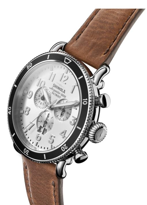 Shinola The Runwell Sport Chrono Silver Dial Tan Leather Watch, 48mm - Image 2