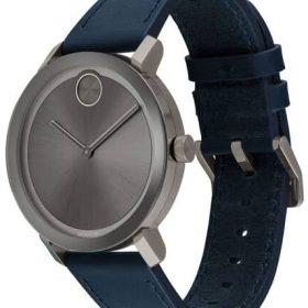 Movado BOLD Evolution Grey Sunray Navy Blue Leather Strap Watch, 40mm - Image 2