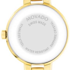 Movado Amorosa Black Dial Yellow Gold-Tone PVD Double-Bar w/ Diamond Bangle Watch, 24mm - Image 3