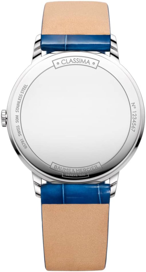 Baume & Mercier Classima Moon Phase MOP Dial Blue Alligator Leather Watch, 36.5mm - Image 2