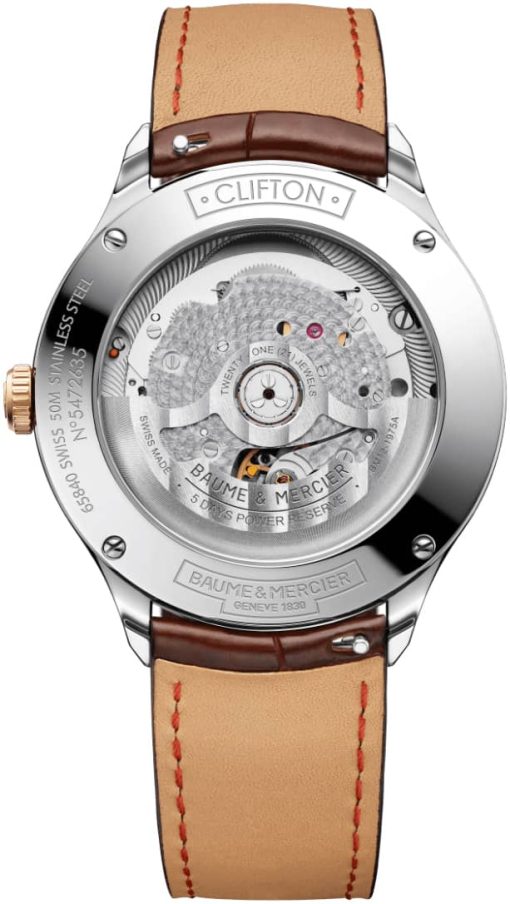 Baume & Mercier Clifton Automatic White Dial Brown Alligator Leather Watch, 40mm - Image 2