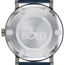 Movado BOLD Evolution Grey Sunray Navy Blue Leather Strap Watch, 40mm - Image 3