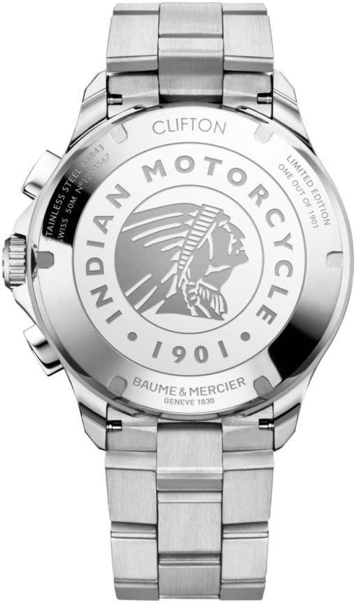 Baume & Mercier L.E. Clifton Club Indian Motorcycle Automatic Chronograph Black Dial SS Watch, 44mm - Image 2