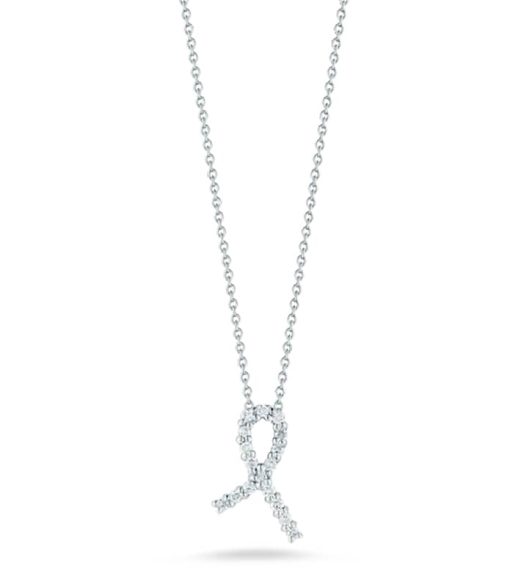Roberto Coin 18K White Gold Hope Ribbon Pendant With Diamonds