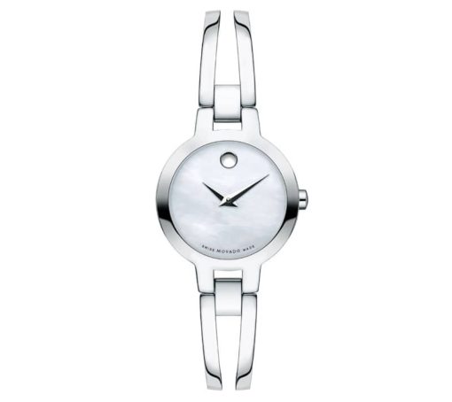 Movado Amorosa White MOP Dial Double-Bar Bangle Watch, 24mm