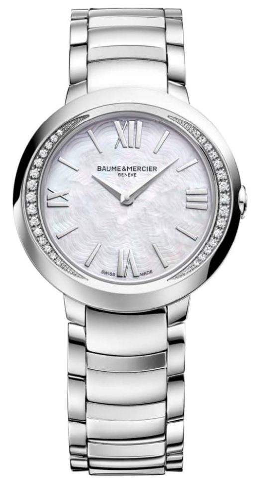 Baume & Mercier Promesse Diamond Mother-Of-Pearl Dial Silver-Tone Stainless Steel Watch, 30mm