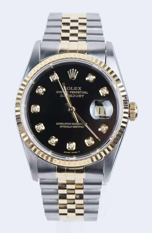 Rolex Pre-Owned Oyster Perpetual Datejust Two-Tone Black Dial Watch, 36mm