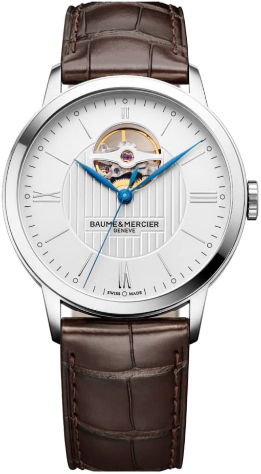 Baume & Mercier Classima Automatic Silver Opaline Dial Brown Alligator Leather Watch, 40mm