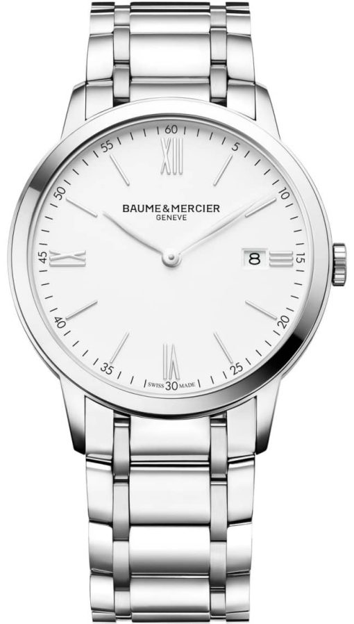 Baume & Mercier Classima Quartz White Dial Polished Steel Bracelet Watch, 40mm