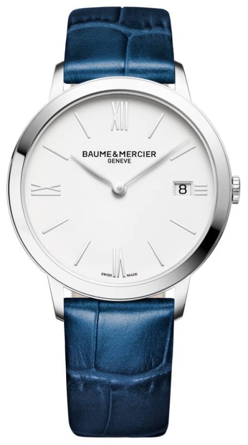 Baume & Mercier Classima White Dial Navy Blue Leather Watch, 36.5mm