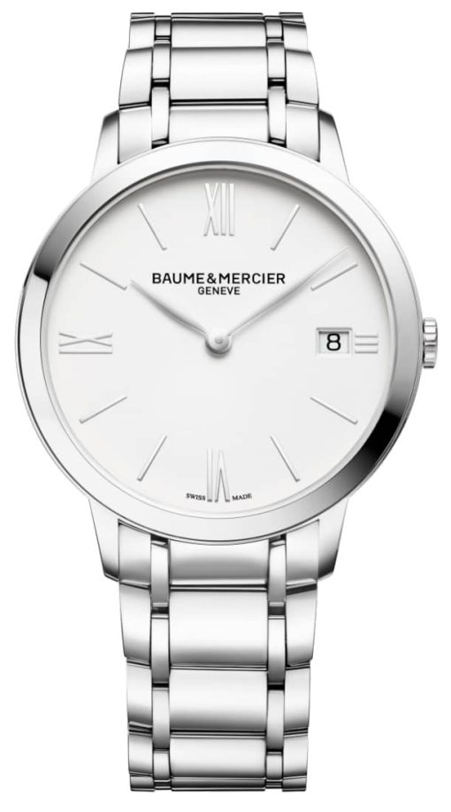 Baume & Mercier Classima White Dial Polished Silver-Tone Steel Watch, 36.5mm