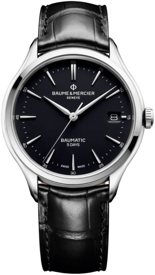 Baume & Mercier Clifton Automatic Black Dial & Alligator Leather Watch, 40mm