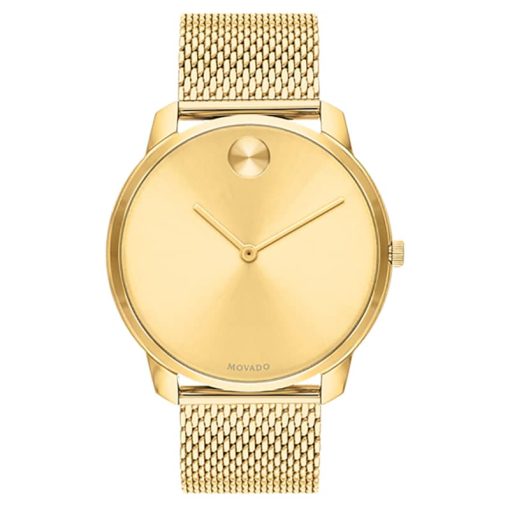 Movado BOLD Thin Yellow Gold-Tone Dial & Ion-Plated SS Mesh Bracelet Watch, 42mm