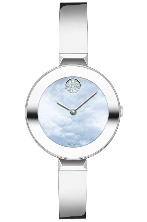 Movado BOLD Blue Sunray MOP Dial Silver Bangle Watch, 28mm