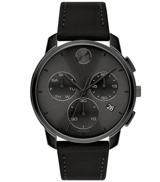 Movado BOLD Thin Chronograph Black Dial & Leather Watch, 42mm
