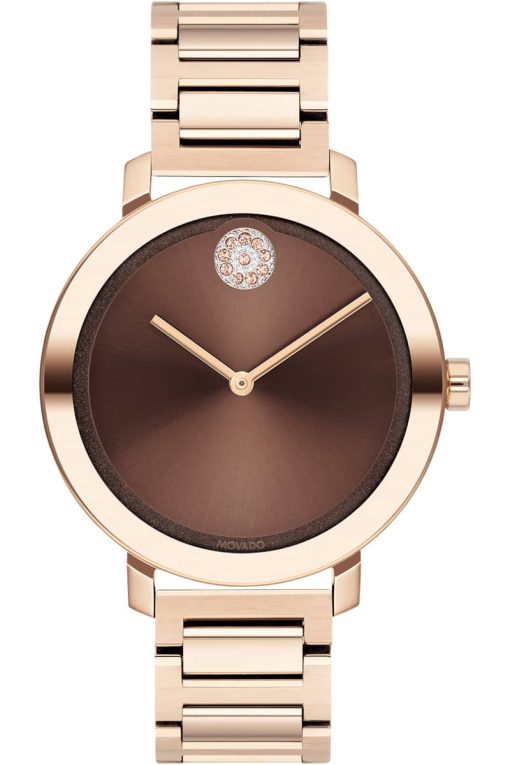 Movado BOLD Evolution Chocolate Dial Rose Gold-Tone Link Bracelet Watch, 34mm