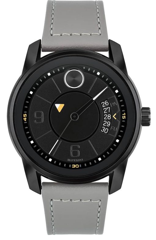 Movado BOLD Verso Black Dial  Grey Leather Strap Watch, 42mm