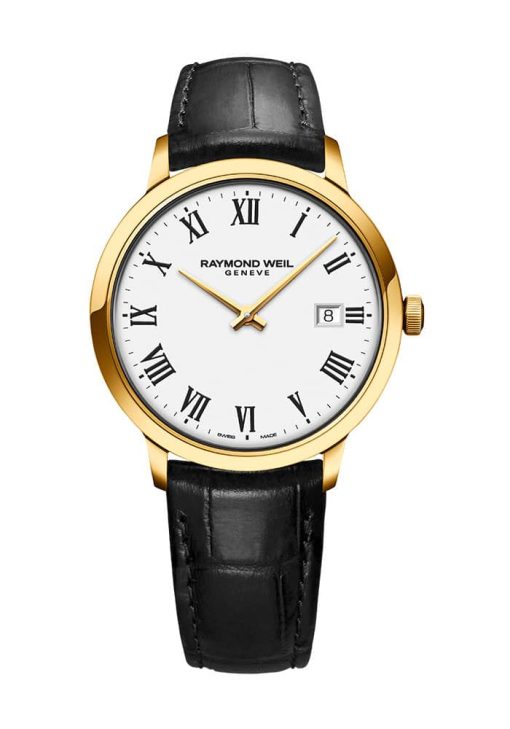 Raymond Weil Toccata Quartz White Dial Black Leather Strap Watch, 39mm