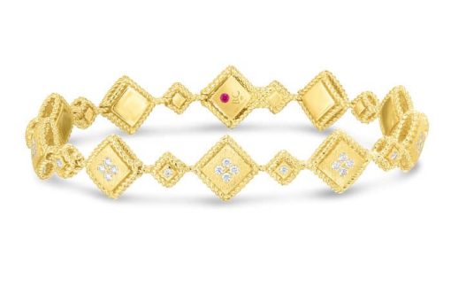Roberto Coin 18K Gold Palazzo Ducale Satin Alternating Square Bracelet With Diamond Accent