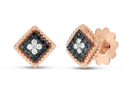 Roberto Coin 18K Rose Palazzo Ducale Black & White Diamond Stud Earring