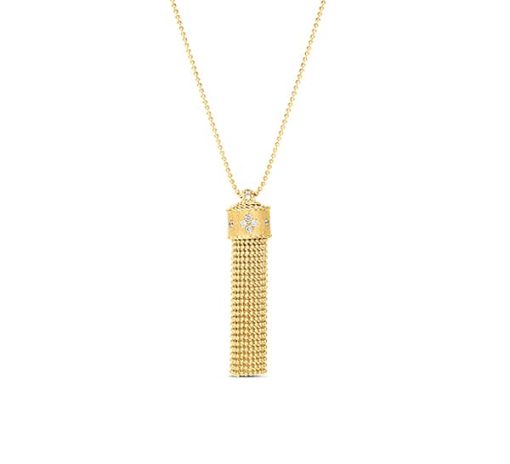 Roberto Coin 18K Yellow Gold Princess Tassel Pendant On 33" Chain w/ Diamond Accent Necklace