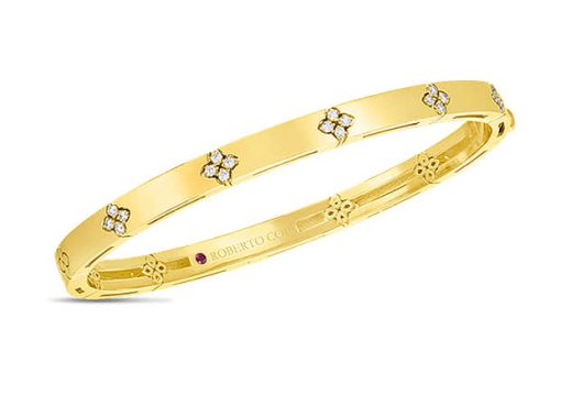 Roberto Coin 18K Yellow Gold w/ Diamond Accents Verona Narrow Width Bangle