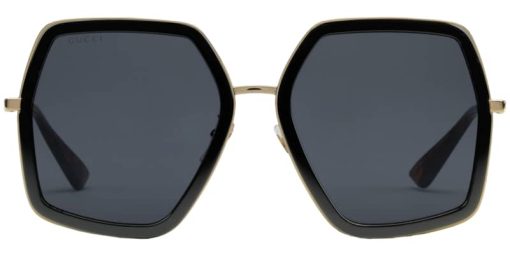 Gucci GG0106S Oversized Hexagonal Sunglasses, Black/Gold Frames, 58mm - Image 2