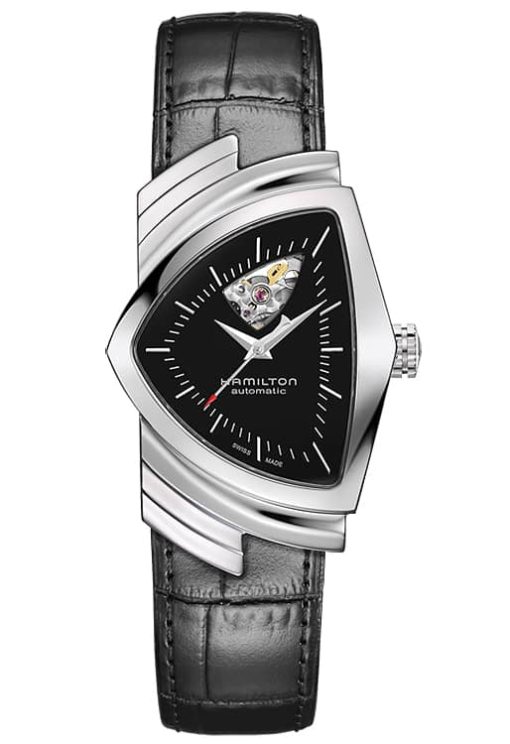 Hamilton Ventura Open Heart Automatic Black Dial & Leather Strap Watch, 32.3mm x 50.3mm